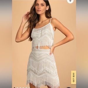 White fringe two piece set